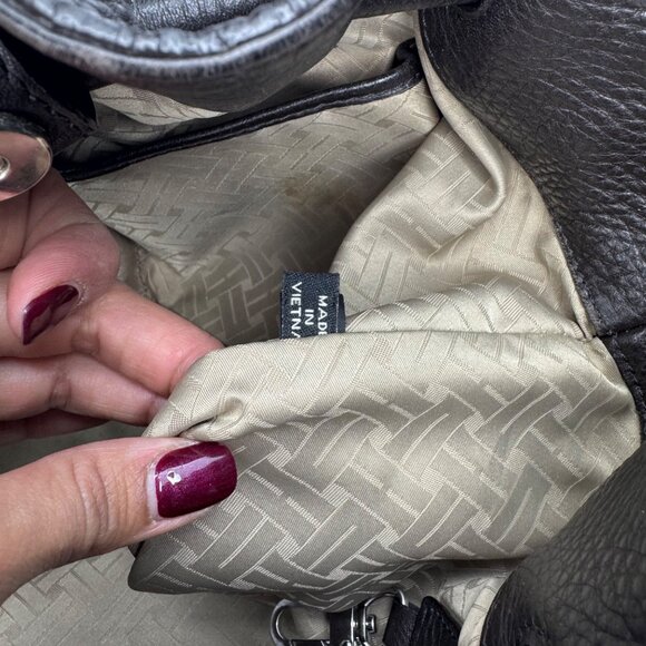 Slouchy Brown Leather Shoulder Handbag With Silver Hardware & Beige Lining - Picture 7 of 14